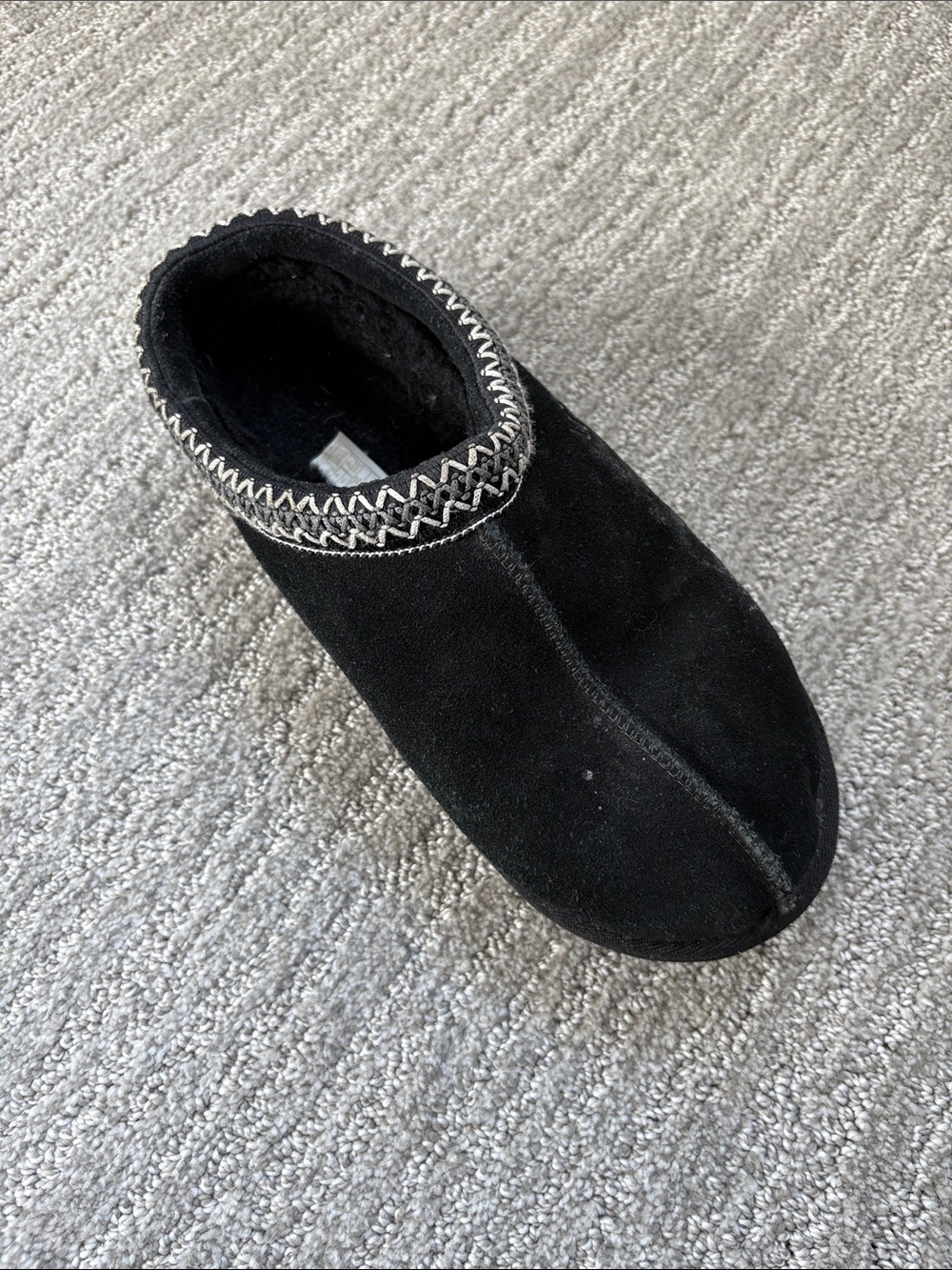 UGG Black Suede Slip-On Slipper with Contrast Stitching - one shoe